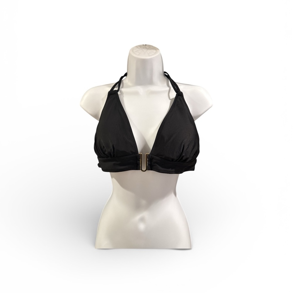 Black Halter Bikini Top with gold clasps